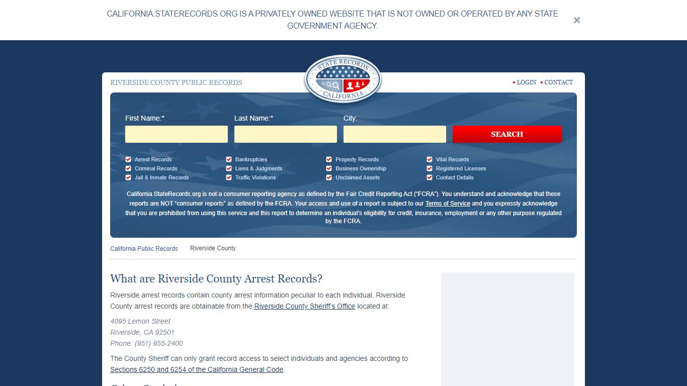 Riverside County Arrest, Court, and Public Records | StateRecords.org